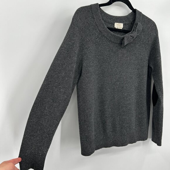 KATE SPADE *Flawed* Grey Wool Sheep Skin Leather Elbow Pad Bow Sweater Medium - Picture 3 of 10